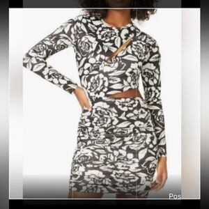 NWT AFRM Black and White Rose Print Floral Cut out Dress
